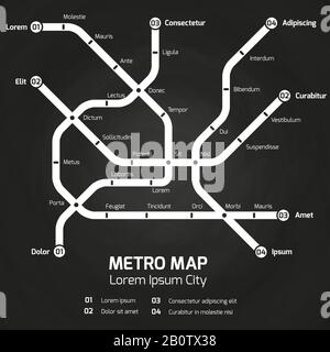 City subway map on blackboard - metro map concept. Vector illustration Stock Vector