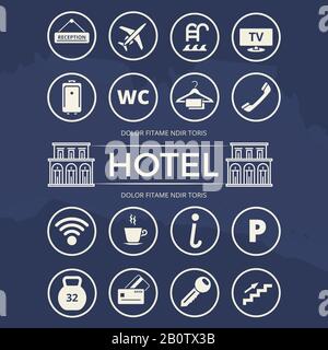 Hotel icons set and building - vector bundle for hotel. Vector illustration Stock Vector