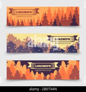 Abstract forest horizontal banners template - banners with trees design. Set of cards nature wood illustration Stock Vector