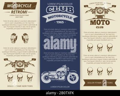 Moto club vintage brochure or banners template. Set vector illustration Stock Vector
