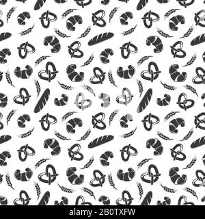 Bakery seamless pattern design with products and wheat. Bakery vector background illustration Stock Vector