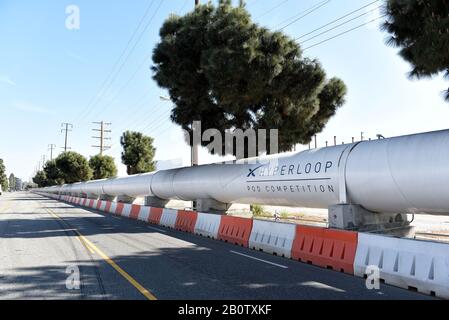HAWTHORNE, CALIFORNIA - 17 FEB 2020: The Hyperloop Pod Competition is an annual competition sponsored by SpaceX to demonstrate technical feasibility o Stock Photo