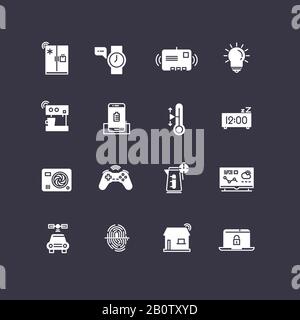Smart home white icons collection. Set of symbol, for electronic remote house appliance, vector illustration Stock Vector