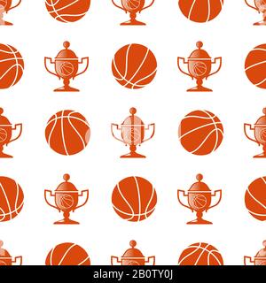 Sport seamless pattern with basketball ball and trophy. Sport pattern background, vector illustration Stock Vector