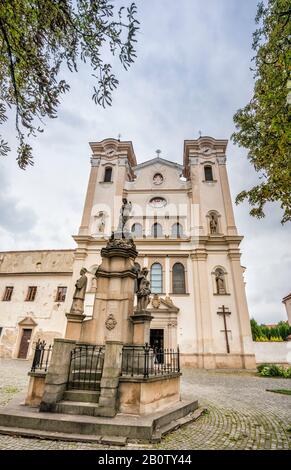 Statue of St Roch in front of Franciscan Church of St Joseph in Presov, Slovakia Stock Photo