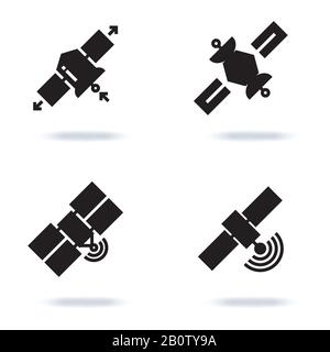 Satellite and orbit communication icons isolated on white background. Technology space vector illustration Stock Vector