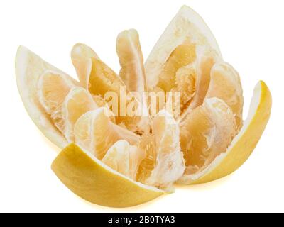 peeled pamelo on a white background Stock Photo