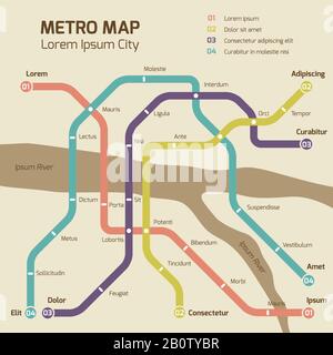 Vintage colors subway map vector concept. Railway map illustration flat Stock Vector