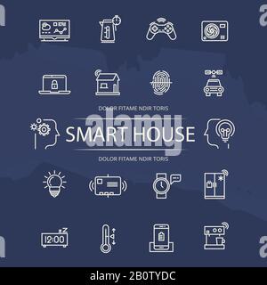 Smart House line icons collection. Elements device for smart home illustration Stock Vector
