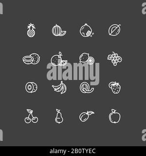 White fruits thin line icons set. Collection of linear food, vector illustration Stock Vector