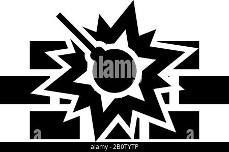 Working demolish machine on building construction Destroying brick wall with metal ball Wrecking house home concepting icon black color vector Stock Vector