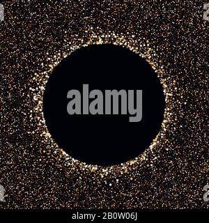 Circle of gold dust with lot of small particles different scale on black background.Vector eps10 Stock Vector