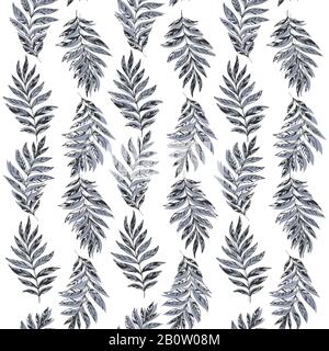 Seamless tropical vector pattern. Black and white hand drawn leaves. Endless ornament Stock Vector