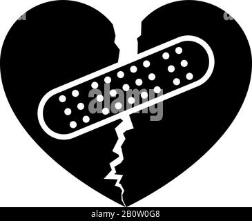 Heart with patch connecting two halves icon black color vector illustration flat style simple image Stock Vector