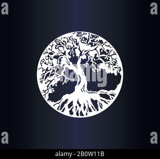 White silhouette tree of life on gradient background Stock Vector