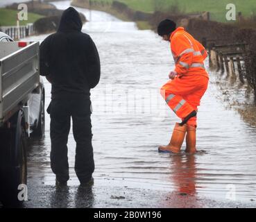 Kilbarchan, Scotland, UK. 21th February 2020.Roads closed due to flooding in Kilbarchan, Renfrewshire. Stock Photo