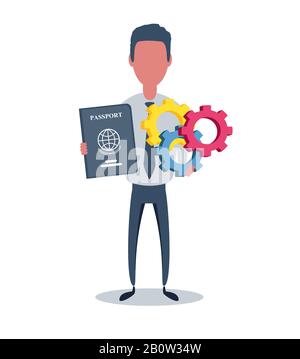Businessman or clerk. Male character in trendy simple style with objects, flat vector illustration. Stock Vector