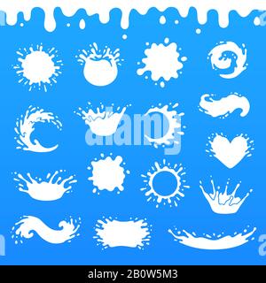 White milkshake splash, milk beverage drops, fresh milky yogurt splashes or natural dairy drop blots vector set Stock Vector