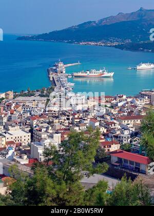 View on town Zakynthos with harbour and pier, Zakynthos island, Greece Stock Photo