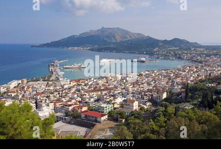 View on town Zakynthos with harbour and pier, Zakynthos island, Greece Stock Photo