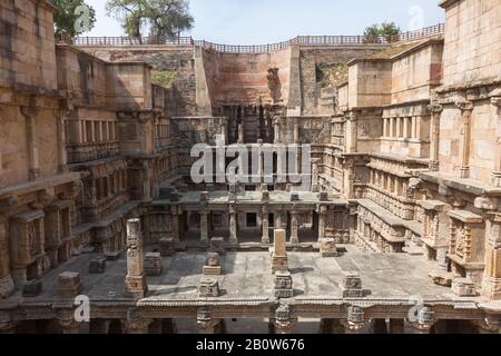 old architectural marvel Stepwell at Rani ki Vav in Patan, Gujarat, India, Asia. Stock Photo