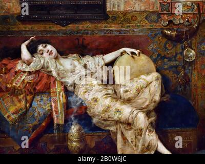 Odalisque / Odalisca 1889 by Francesc Masriera i Manovens (1842-1902) Catalonian figure painter influenced by Orientalism Stock Photo