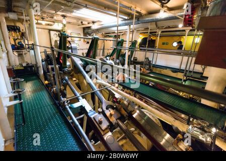 Engine Room of PS Waverley.  The last sea going paddle steamer in the world Stock Photo