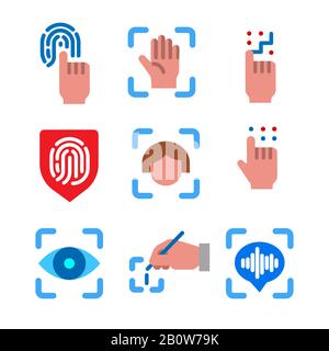 illustration of the biometric identification verification icons Stock Vector