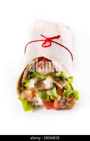 Doner kebab or shawarma sandwich isolated on white background Stock Photo