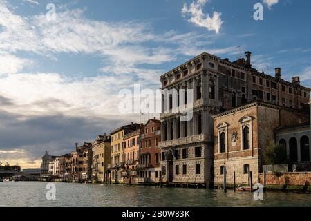 Old house on the Canale Grande in Venice (Italy) on a sunny day in winter Stock Photo