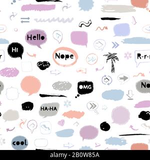 Vector seamless pattern with speech bubble,stickers,arrows Stock Vector