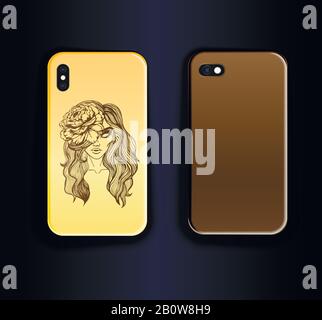 Two vector trend up smartphone cover mock up. Trending design for smartphone case. Stylish color gradient and gothic style vector illustration - portr Stock Vector