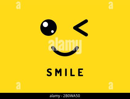 Smile and winking. Happy smiling face, funny wink isolated on yellow background. Laughter and smiles vector banner Stock Vector