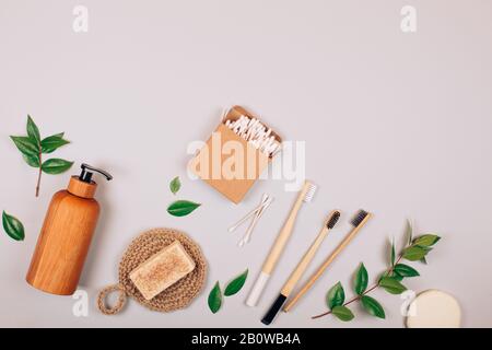 Zero waste self-care products. Flat lay style. Stock Photo