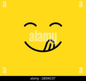 Yummy smile. Delicious, tasty eating emoji face with mouth and tongue. Funny hungry mood line vector icon Stock Vector