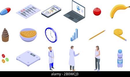 Nutritionist icons set, isometric style Stock Vector