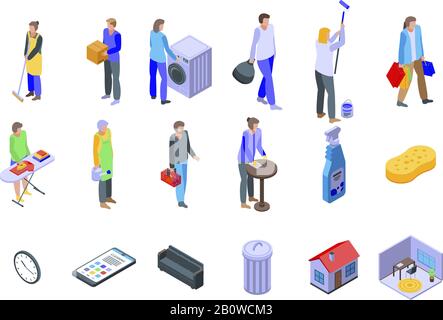 Housekeeping icons set, isometric style Stock Vector