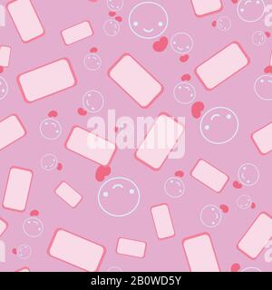 pink seamless vector pattern with scattered phones Stock Vector