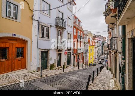 Old houses in the Bairro Alto neighborhood,  Lisbon Portugal Stock Photo