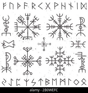 Mystical viking runes. Ancient pagan talisman, norse rune symbol. Mysticism awe vector symbols Stock Vector