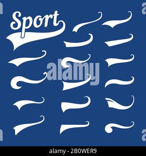Swash and swoosh. Curly swish tails and sporty plume swirl logo vector  elements for retro banners Stock Vector