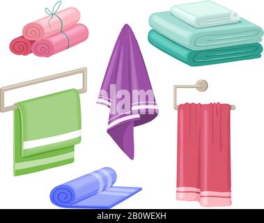 Household towels. Cotton bathroom hygiene towel vector isolated set Stock Vector