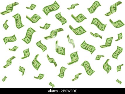 Falling banknotes. Wealth money denominations rain, falling dollar bills and raining dollars vector cartoon concept illustration Stock Vector