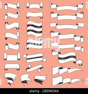 Flat vintage ribbons. Retro engraved banner with black and white ribbon. Old engraving style banner vector set Stock Vector
