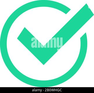 Green circle check mark. Confirmation tick marks, marked agree sign and checked confirm checks box vector icon Stock Vector