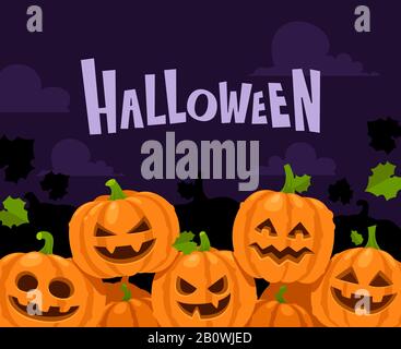 Halloween pumpkin border. Scary pumpkins in witch hat decoration frame, orange squash vector background illustration Stock Vector