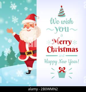 Merry Christmas card. Santa Claus greeting cards template, winter holidays banner vector illustration