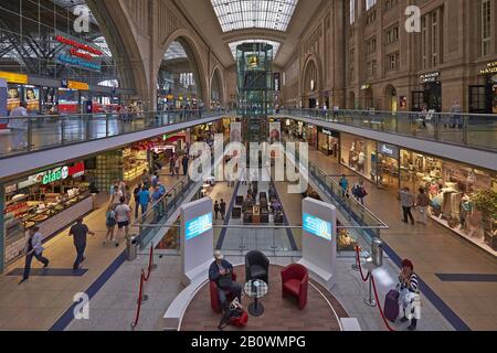 Promenades in Leipzig Central Station, Saxony, Germany, Europe Stock Photo