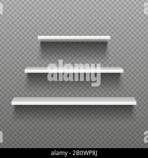 White empty shelves. Blank bookshelves. Simplicity store interior, supermarket showcase. Isolated vector illustration Stock Vector
