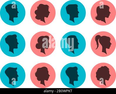 Male and female head silhouettes. Avatars, people face profile. Person vector icons Stock Vector
